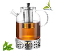 Tetera de cristal de borosilicato de 1,8 l con colador, calentador y tapa, apta para lavavajillas, para té suelto, bolsa de té, fruta, mantiene el calor durante mucho tiempo (1800 ml, apto para