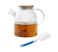 Tetera de cristal Relaxdays, tapa de bambú, 1,8 l, con colador, para té suelto y bebidas frías, transparente