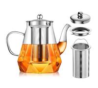 Tetera de cristal, tetera con colador, 1 L, resistente al calor, tetera de cristal antigoteo, para té suelto y flores de té, incluye colador fino (1000 ml)