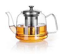 Tetera de cristal, tetera con colador, tetera de cristal con colador, 1600 ml, tetera térmica de borosilicato, tetera transparente de borosilicato, tapa y colador de acero inoxidable extraíble para té