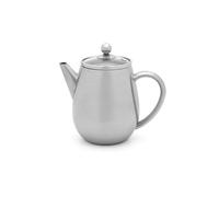 Tetera de doble pared 0,5 litros - Pequeña tetera aislante de acero inoxidable plateado con tapa de cristal y filtro de té - Ideal para tipos de té sueltos
