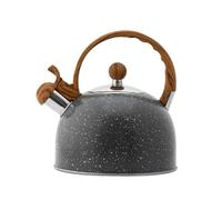 Tetera de hierro fundido con silbato for estufa, acero inoxidable mango madera, apta for todo tipo fuentes calor