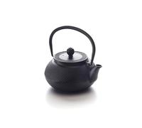 Tetera de hierro fundido de inspiración japonesa de diseño, 600 ml, interior esmaltado, resistente al horno, asa plegable, elegante tetera para té suelto/negro