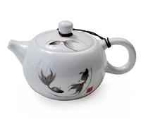 Tetera de porcelana, tetera pequeña de 6 onzas, juego de té chino blanco Fengshui Gongfu (peces)