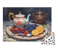 Tetera de Porcelana Vintage Plato de Frutas Puzzle de 1000 Piezas Puzzle para Adultos Escena de Merienda Relajación Hogar Regalo 38x26cm/1000pcs