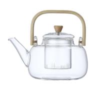 Tetera de Vidrio de 1000 Ml con Tapa y Mango de Madera, Tetera de Vidrio de Borosilicato a Prueba de Gas y Estufa Eléctrica, Tetera para té de Hierbas, té de Frutas