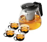 Tetera de vidrio de alta calidad, tetera de vidrio resistente al calor con 4 tazas de té y colador de acero inoxidable, tetera resistente al calor, juego de té de jarra de vidrio