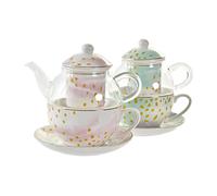 Tetera DKD Home Decor Cristal Porcelana Rosa Transparente Blanco Verde (2 Unidades)