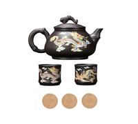 Tetera Dragón y Fénix que cambia de color,Juego de tetera y tazas de barro morado,Juego de té kung fu chino,Cerámica 1 olla 2 tazas,Con posavasos (Dragón Fénix, Sin caja de regalo)