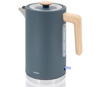 briebe Nordic Hervidor Agua Eléctrico 1,7L Inalámbrico, Tetera Infusiones 2200W Ebullición Rápida, Libre BPA, Base 360°, Controlador Strix, Apagado Automático, Diseño Nórdico, Asa Efecto Madera Gris