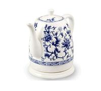 Tetera eléctrica de cerámica inalámbrica de porcelana azul y blanca, jarra de 1,5 L, hierve el agua rápidamente para té, café, sopa, avena, diseño elegante