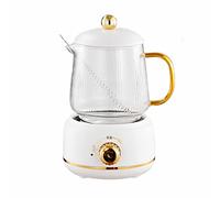 Tetera eléctrica multifuncional de vidrio 600 ml, dispensador agua caliente, tetera con forma flor(White)