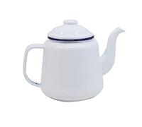 Tetera esmaltada con asa y tapa de 14 cm, 1,5 L, tradicional para servir, para camping, color blanco