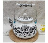 Tetera esmaltada con Motivo de Flores, Apta para cocinas de Gas e inducción, Ideal para el Uso Diario, en la Oficina y en cafés,18,23 x 16 cm
