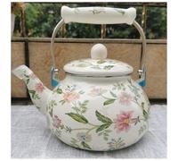 Tetera esmaltada con Motivo de Flores, Apta para cocinas de Gas e inducción, Ideal para el Uso Diario, en la Oficina y en cafés,13,23 x 16 cm