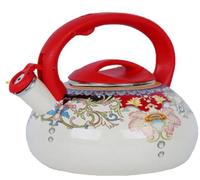 tetera esmaltada, Tetera de porcelana esmaltada grande, con diseño floral y silbato, ideal for cocinas, hoteles restaurantes(Red)