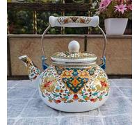 Tetera esmaltada vintage, tetera esmaltada floral, tetera de porcelana esmaltada silbante, tetera turca de agua caliente con mango frío para estufa de cocina