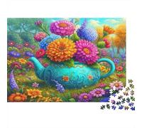Tetera Floral jardín Puzzles 1000 Piezas Sin Polvo De Papel Puzle Clásico Gimnasia Cerebral para Puzzle para Enmarcar como Conexión Familiar 70x50cm/1000pcs
