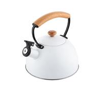 Tetera FLORINA (2,3 l) | Acero Inoxidable NATURA | Tetera Flauta con Mango de Madera | Silbato Automático | Estufa de Inducción, Estufa de Gas y Estufa Eléctrica | Color: Blanca