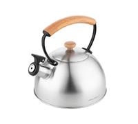Tetera FLORINA (2,3 l) | Acero Inoxidable NATURA | Tetera Flauta con Mango de Madera | Silbato Automático | Inducción, Estufa de Gas y Estufa Eléctrica | Color: Plata