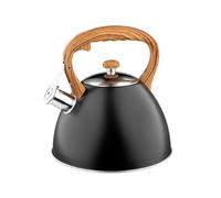 Tetera FLORINA (2,5 l) | Hervidor de Acero Inoxidable FRANK | Pava Flauta Mango de Madera | Silbato Automático | Tetera para Estufa de Inducción, Estufa de Gas y Estufa Eléctrica | Color: Negro
