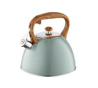 Tetera FLORINA (2,5 l) | Hervidor de Acero Inoxidable FRANK | Pava Flauta Mango de Madera | Silbato Automático | Tetera para Estufa de Inducción, Estufa de Gas y Estufa Eléctrica | Color: verde mate
