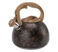 Tetera LeGDOr para Estufa, Tetera silbante para Estufa, Tetera silbante para Estufa, teteras de Acero Inoxidable, 3 l, patrón de línea Dorada, Mango de veta de Madera
