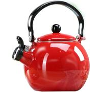 Tetera para estufa esmaltada sobre tetera de acero, 2 L, bonita tetera silbante, disponible en rojo y blanco para todas las fuentes de calor (rojo)