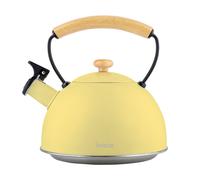 briebe Retro Tetera Inducción Silbante 2,3L, Infusiones, Hervidor de Agua Acero Inoxidable, Todo Tipo de Cocinas, Vitrocerámica, Gas, Mango Madera Tacto Frío, Diseño Vintage, Tea Pot, Amarillo Pastel
