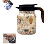 Tetera térmica vintage con diseño floral Tetera de acero inoxidable Boquilla en forma de V Para té caliente café tés sueltos(Teapot-11)