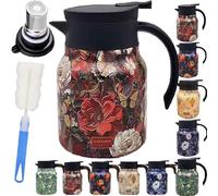 Tetera térmica vintage floral de 950 ml Tetera de acero inoxidable Con infusor incorporado Para uso en casa en la oficina(Red-plastic Handle)