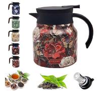 Tetera térmica vintage floral de acero inoxidable 316 de 1000ml con infusor extraíble integrado para té bebidas calientes(Red(Plastic Handle),1000ml)