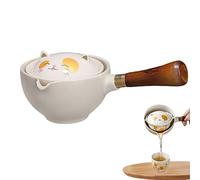 Tetera Tetera china de cerámica con forma de gato lindo con rotación de 360 grados con colador desmontable y con mango de madera para herramienta para hacer té suelto...