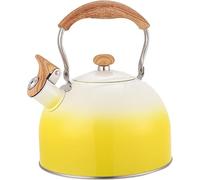 Tetera, tetera, for estufa, silbido de acero inoxidable con mango madera plegable, macetas colores degradados, estilo lindo(Gradient Yellow)