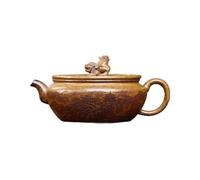 Tetera Tetera Guanshan Creativa Con Dragón Y León, Infusor De Té Plano De Cerámica Retro Tetera para Infusor