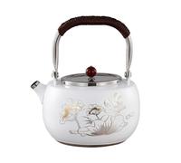 Tetera, tetera, pequeña for estufa, olla de acero inoxidable con infusor, patrón flores o pájaros, camping creativo y lindo(White)