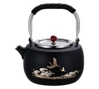 Tetera, tetera, pequeña for estufa, olla de acero inoxidable con infusor, patrón flores o pájaros, camping creativo y lindo(Black)