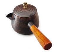 Tetera turca de cobre espesado de 400 ml con estufa eléctrica - Juego de cafetera y hervidor de agua con mango de madera (marrón)