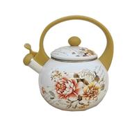 Tetera vintage de esmalte silbante, tetera de acero esmaltado con diseño floral y asa fría al tacto, ideal para camping, 2,2 L(Yellow)