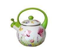 Tetera vintage de esmalte silbante, tetera de acero esmaltado con diseño floral y asa fría al tacto, ideal para camping, 2,2 L(Verde)