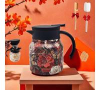 Tetera vintage floral de 800ml Tetera térmica de acero inoxidable Para té de hojas sueltas bebidas calientes(Red-1000ml)