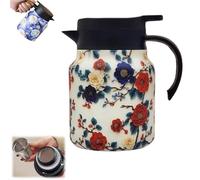 Tetera vintage floral de acero inoxidable de 1000 ml con boquilla en forma de V para té café(Teapot-3)