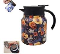 Tetera vintage floral de acero inoxidable de 1000 ml con boquilla en forma de V para té café(Teapot-4)