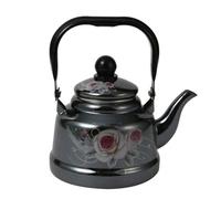 Tetera y cafetera de esmalte negro con asa resistente al calor, estilo vintage floral, para cocina y exterior.(2.5L)