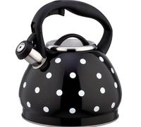 teteras, Hervidor de agua caliente acero inoxidable con diseño lunares, estilo retro, mango ergonómico, apto for todos(Black)