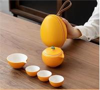 Teteras Juego De Té Kung Fu, Exquisito Y Bonito Teaware, Taza Kuai Ke Limón, Viaje Al Aire Libre, Una Olla Portátil, Tres Tazas Cerámica Juego De Té De Porcelana