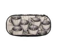 Teteras y tazas dibujadas a mano, bolsa de papelería funcional, portátil, estuche para lápices, estuche ligero
