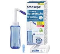 tetesept Ducha nasal de agua de mar para resfriado y alergia al polen - Incluye 4 bolsas de sal de lavado nasal - para lavado nasal con dos cabezales intercambiables también adecuado para niños