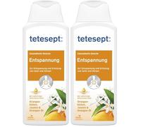 tetesept · Gel de ducha relajante · Para la relajación y la recuperación del cuerpo y la mente · Con ingredientes activos naturales: aceite de naranja, extracto de azahar y jazmín · Fragancia intensa