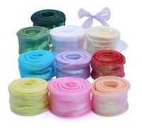TETEWEVER 10 rollos de cinta de organza con purpurina, 4 cm × 90 cm, cinta de gasa, cinta de seda, cinta de regalo iridiscente, ancha, para manualidades, lazos, bodas, invitaciones, ramo de flores